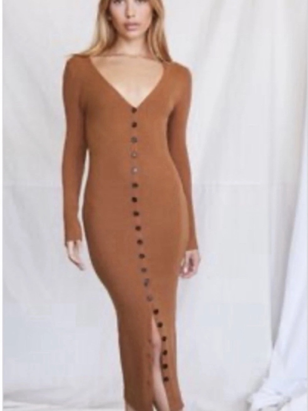 Forever 21 Rust Ribbed Button Down Midi Sweater Dress Size 2X